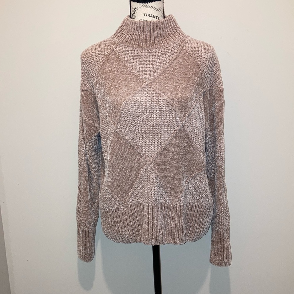 Cozy Beige Chenille Turtleneck Sweater